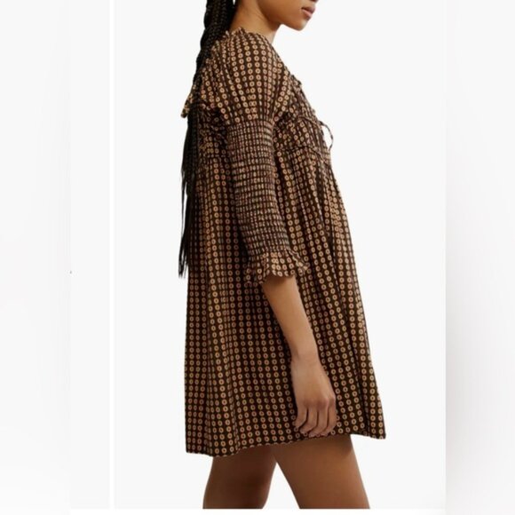 FREE PEOPLE STAR DIP TIERED SMOCKED BUTTON FRONT COTTON DRESS LARGE - Picture 3 of 12